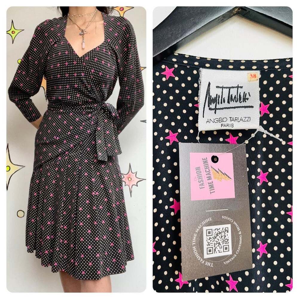 Vintage 90s Angelo Tarlazzi Paris Formal Little Black Evening Wrap Dress EU 38